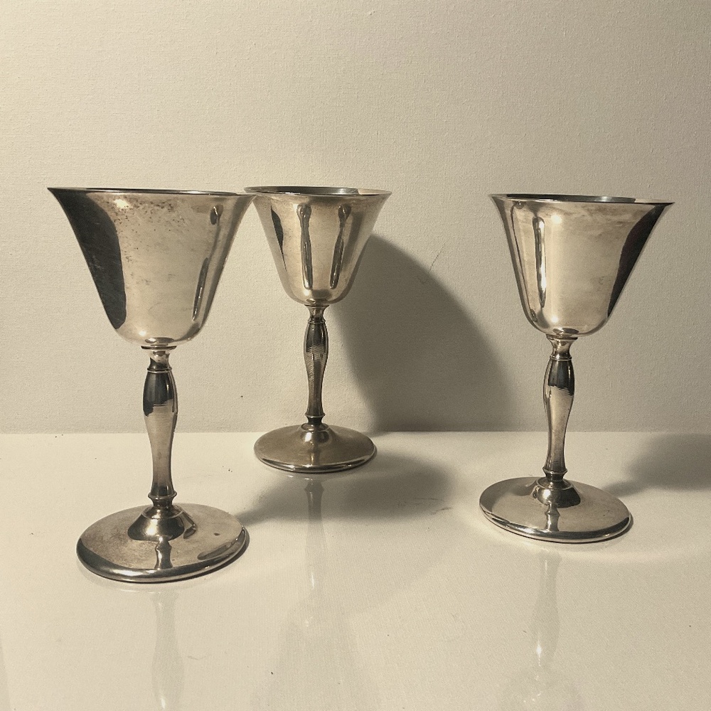 Erles of Sheffield Silver Co Silverplated Wine Goblets 5.75" Set of 3 Antique